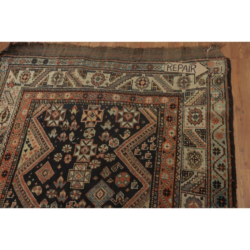 Hand Knotted Oriental 100% Wool Carpet Traditional Tribal Black Shiraz Area Rug - 8' 3'' X 4' 4''