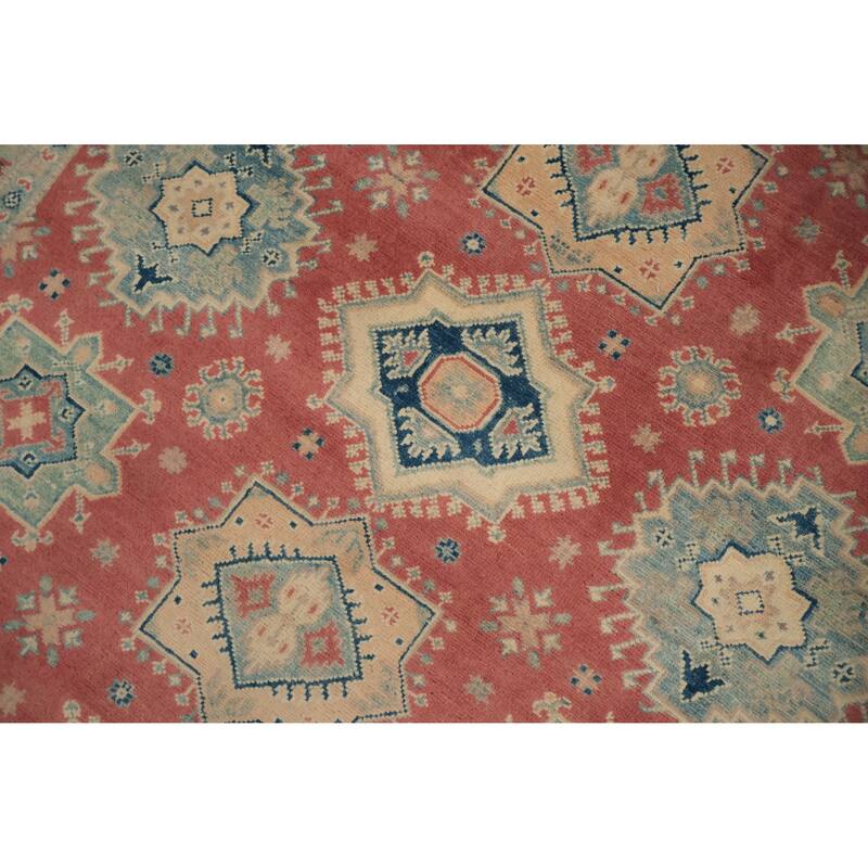 Hand Knotted Oriental 100% Wool Carpet Traditional Geometric Pink Kazak Area Rug - 11' 9'' X 9' 1''