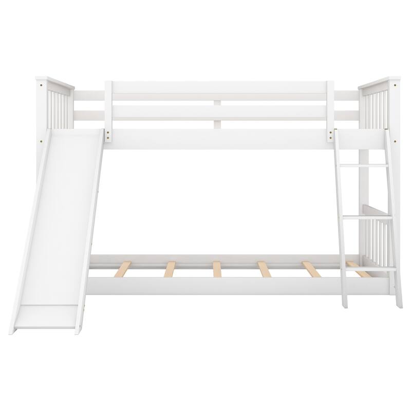 Space-Saving Twin/Twin Bunk Bed with Removable Slide and Ladder, White, Safe and Fun