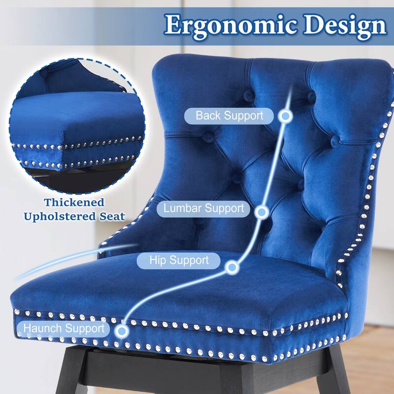 26"/30" Velvet Upholstered Swivel Counter or Bar Height Stools, Set of 4