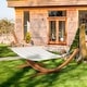 preview thumbnail 1 of 7, Outsunny 1-Person Hammock with Stand Set for Outside & Inside, 154" x 47" Wooden Frame, Cotton Fabric Bed, Safety Cords White