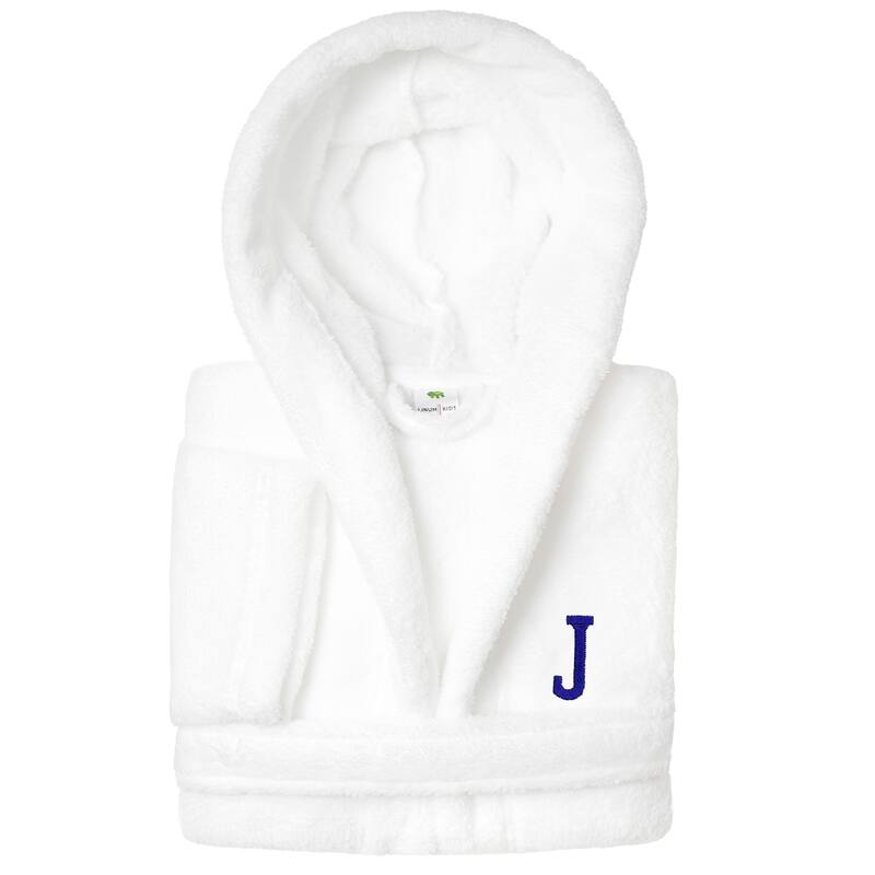 Sweet Kids 100% Polyester SUPER PLUSH Double Brushed Hooded Bathrobe with Navy Bookman Monogram - Small - J