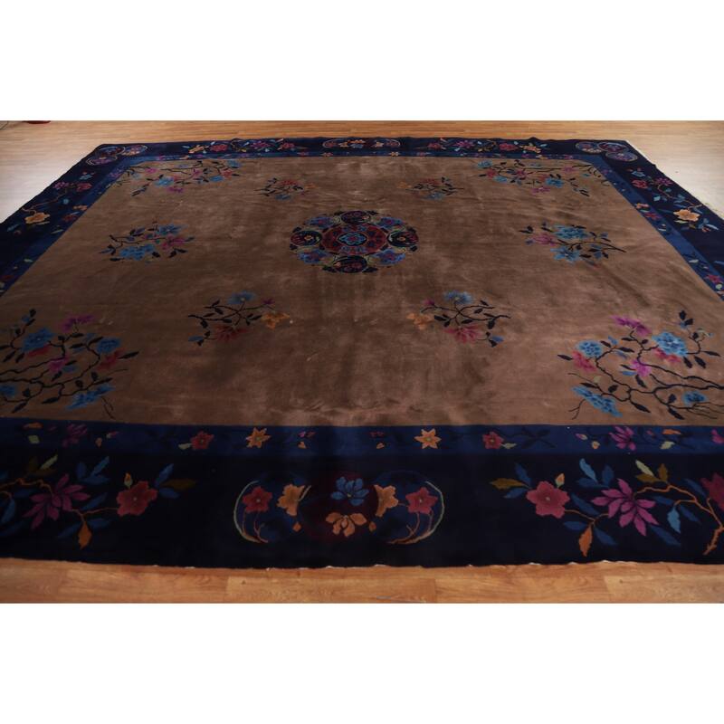 Vegetable Dye Art Deco Oriental Area Rug Hand-knotted Wool Carpet - 12'0" x 14'8"