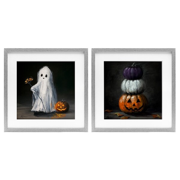 Stupell Vintage Halloween Ghost & Pumpkin Stack Framed Art Design