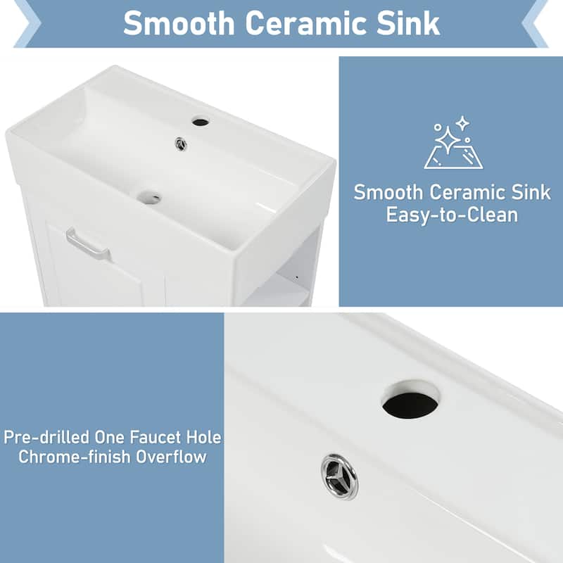 21.8" Floating Bathroom Vanity Cabinet with Ceramic Sink & Toilet Paper Holder for Small Space