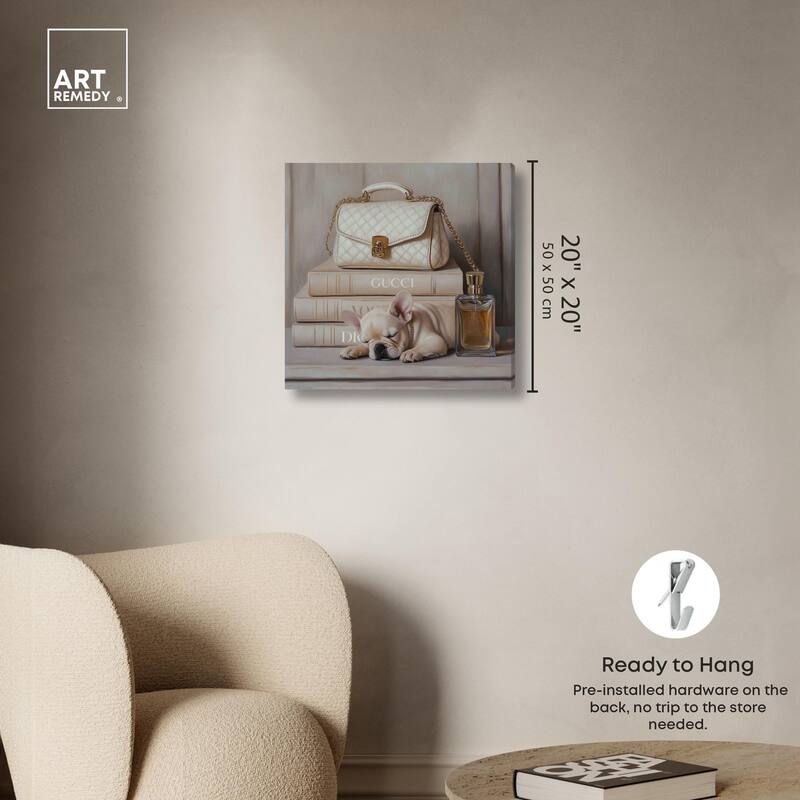 Ivory Books and Frenchie Canvas by Art Remedy, Gallery Wrapped