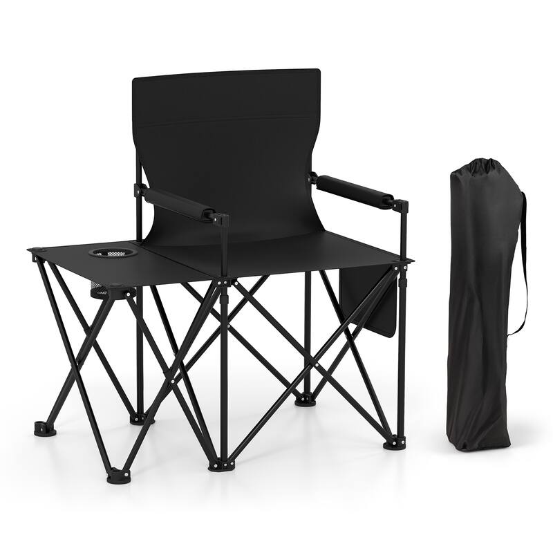 Gymax Oversized Camping Chair w/Side Table 2 Storage Pockets Cup - Black