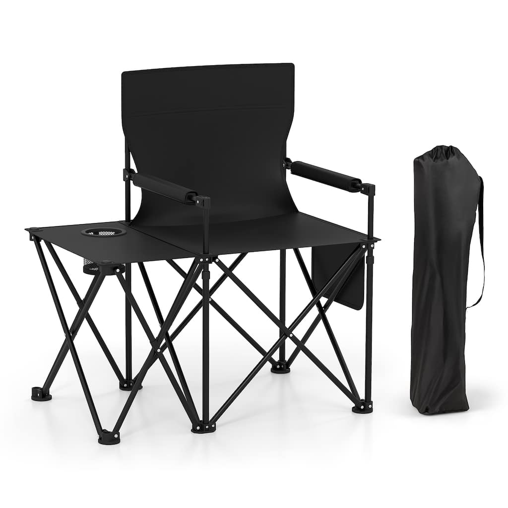 Gymax Oversized Camping Chair w/Side Table 2 Storage Pockets Cup
