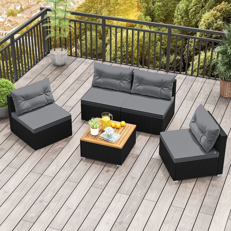 Gymax Set Of 5 Outdoor Furniture Set w/ Seat & Back Cushions Acacia