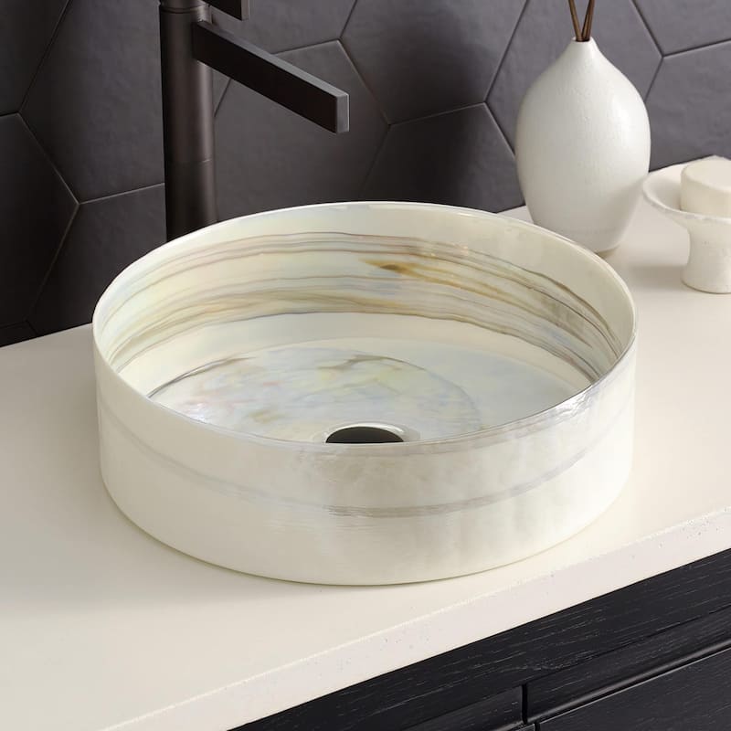 Positano Handmade Murano Glass Bathroom Sink - 16x16x4.5 - Abalone