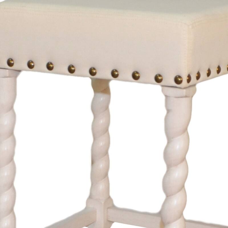 Backless Upholstered Square Seat Bar Stool with Nailhead Trim and Solid Wood Frame for Kitchen Bar Island