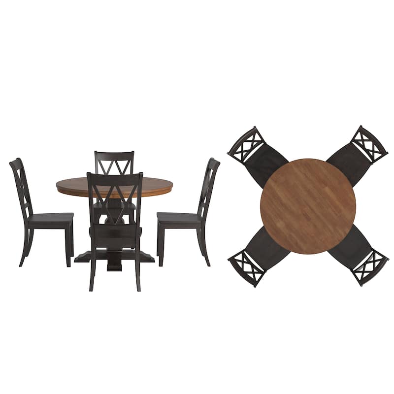 Ronda 45" Round Solid Wood Top Dining Set with X-Back Chairs