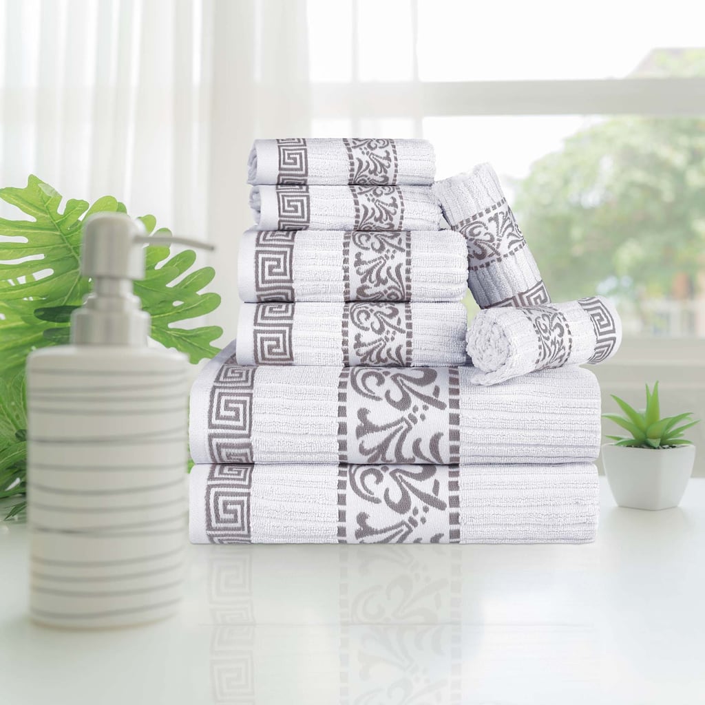 Superior Athens Cotton Floral Border Greek Key 8-Piece Towel Set