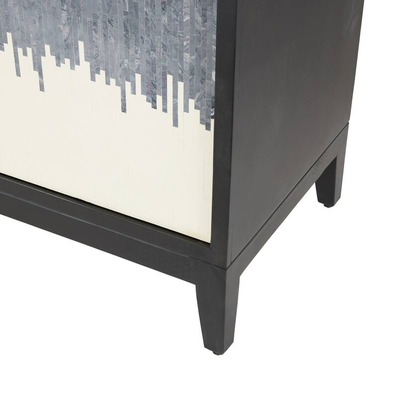 Brown or Black Mango Wood 3 Door and 3 Shelf Abstract Media Credenza Sideboard with White Front and Striped Pattern