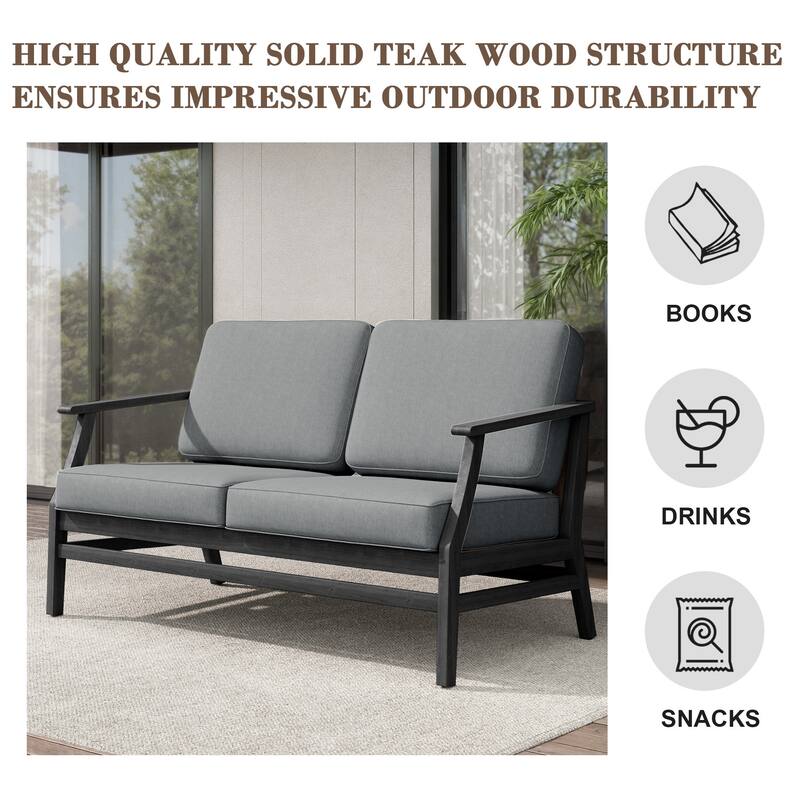 Teak Outdoor Patio Club Chairs Loveseat with Cushions