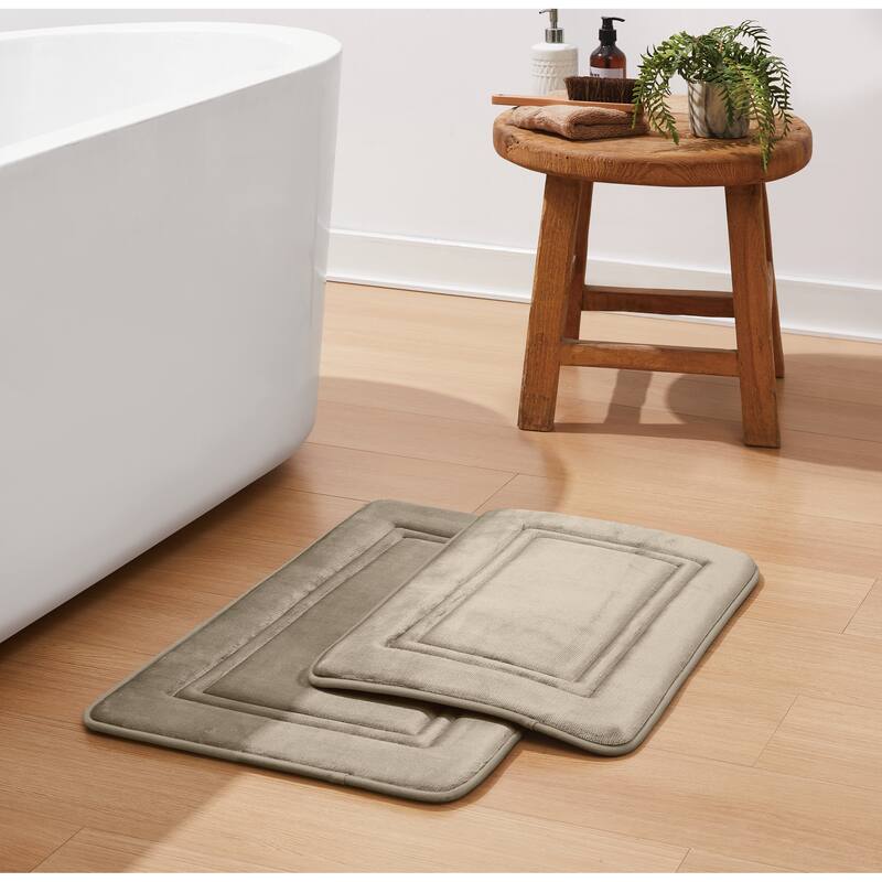 Simply Essential Antimicrobial Memory Foam Set of 2 Bath Rug - (1)17x24, (1)20x30 - Tan