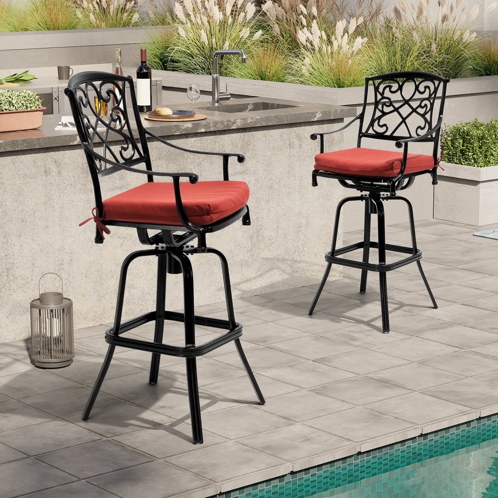 Crestlive Outdoor Patio All-Weather Cast Aluminum Swivel Bar Height Bar Stools with Sunbrella Cushion
