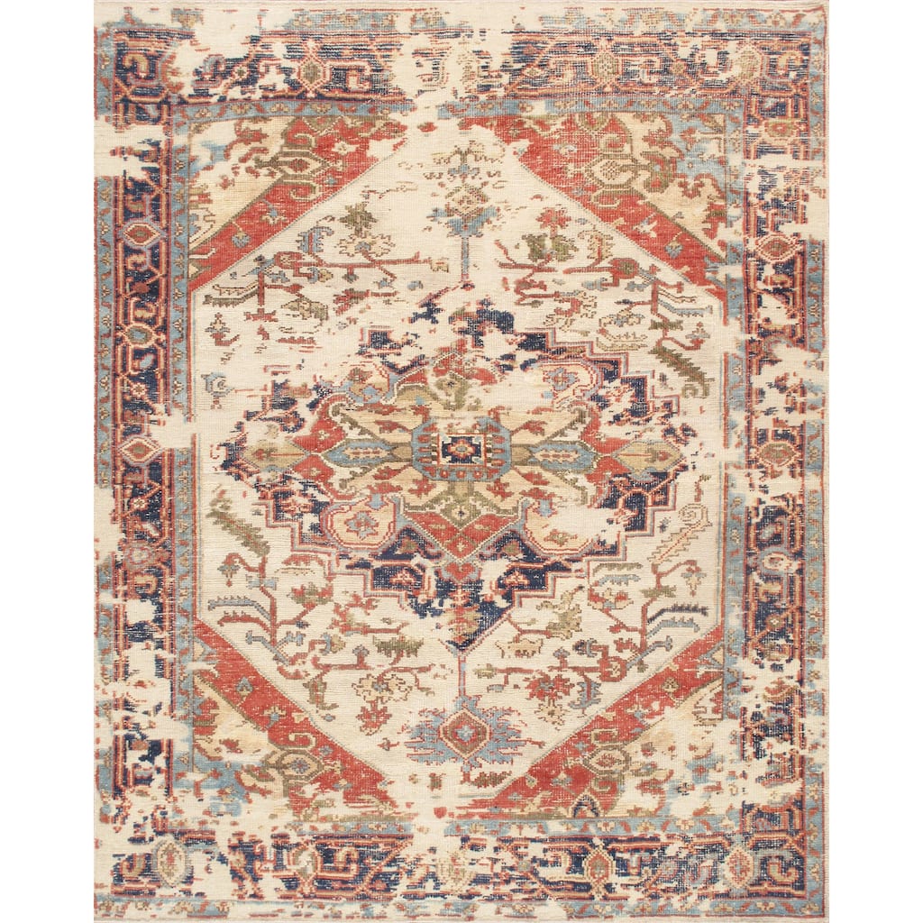 Pasargad Home Serapi Collection Hand-Knotted Ivory/Navy Wool Area Rug - 5' 3" X 7'10"