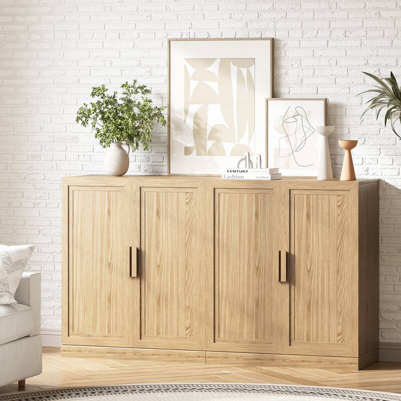 62"Lx36"H Solid Wood Kitchen Pantry Sideboard Buffet Cabinet Storage with Adjustable Shelves - Brown