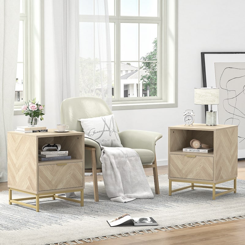 Anmytek Contemporary 1-Drawer Wood Nightstand for Bedroom Bedside Table with Open Shelf