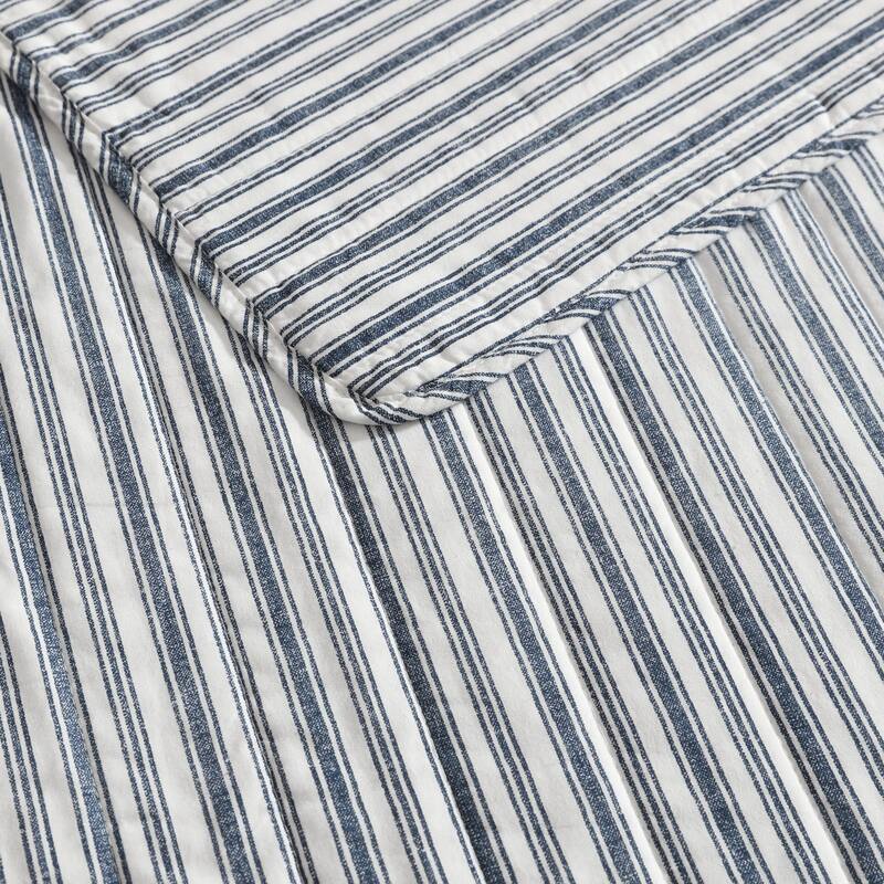 Nautica Coleridge Vertical Stripes Reversible Cotton Quilt (Blue, 3 Piece Set)