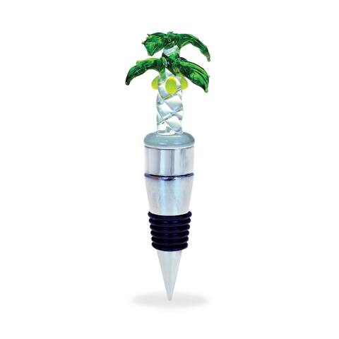 Cheers Palm Tree Glass Wine Stopper With LED Changing Lights - 5 inches