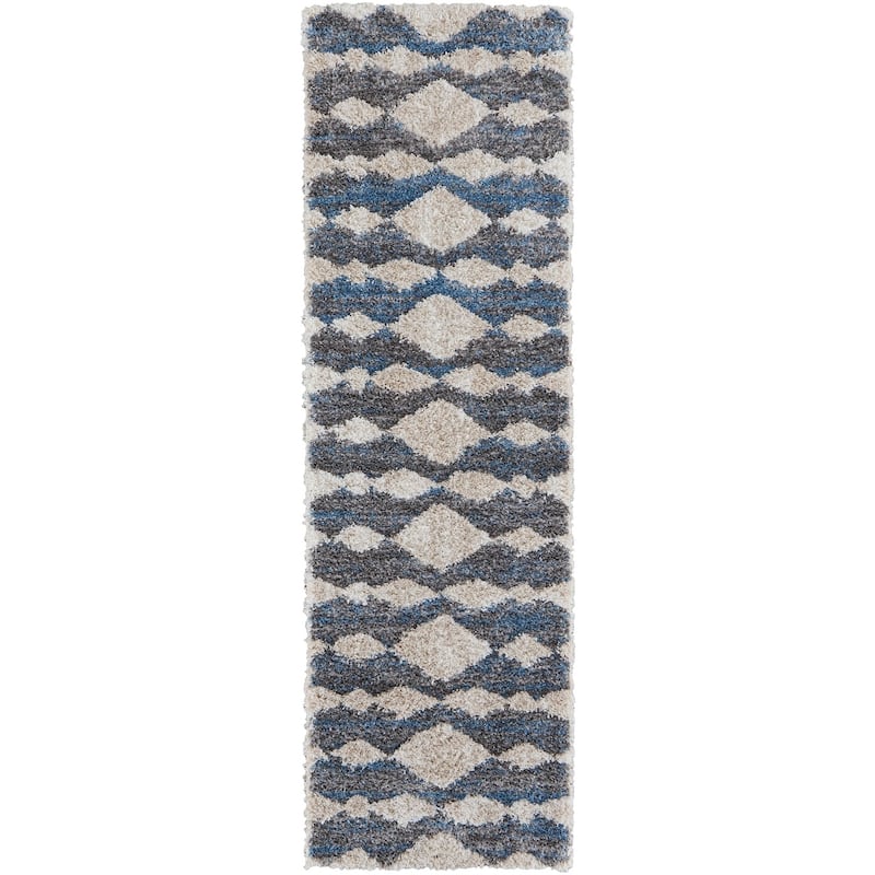 Grand Bazaar Caide Machine Made Diamond Transitional Area Rug - 2'6" x 8' - Ivory/Gray/Blue