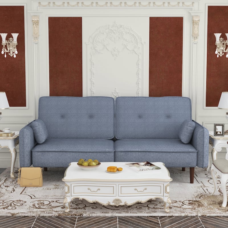 Fabric Futon Sofa bed with Solid Wood Leg