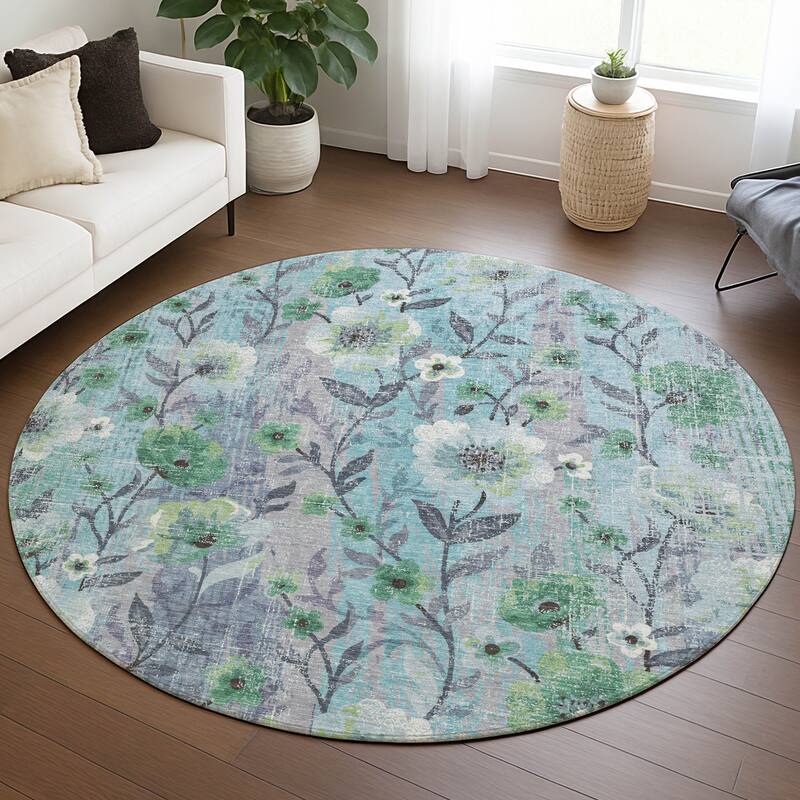 Machine Washable Indoor/ Outdoor Floral Joy Chantille Rug