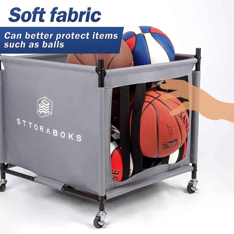 Sttoraboks Sports Ball Storage Cart with Wheels, Lockable Ball Organizer Basket for Garage Storage