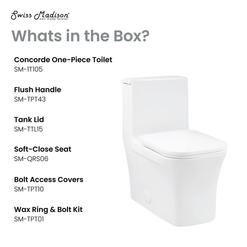 Bastille One Piece Square Right Side Flush Handle Toilet 1.28 Gpf - 26.05" x 14" 29.25"