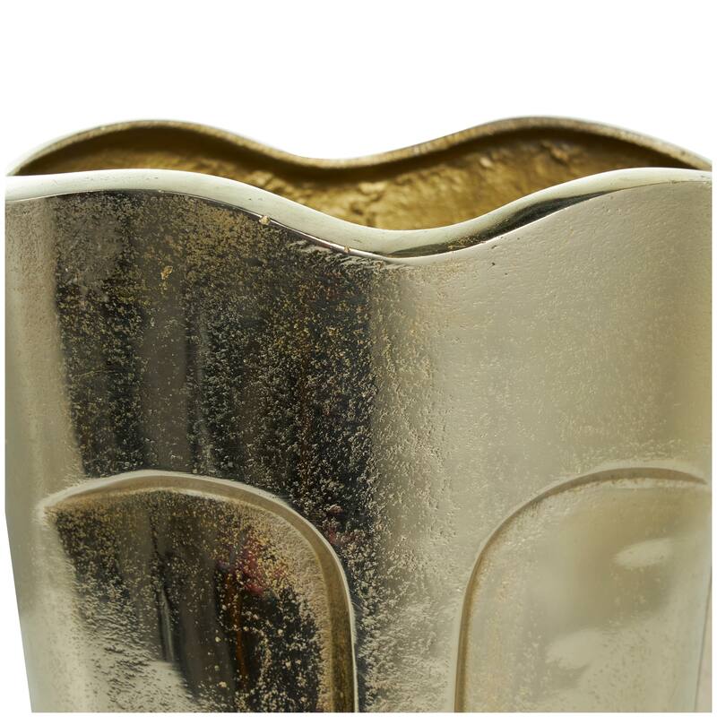 Gold Aluminum Metal Face Decorative Vase with Abstract Details (Set of 2)