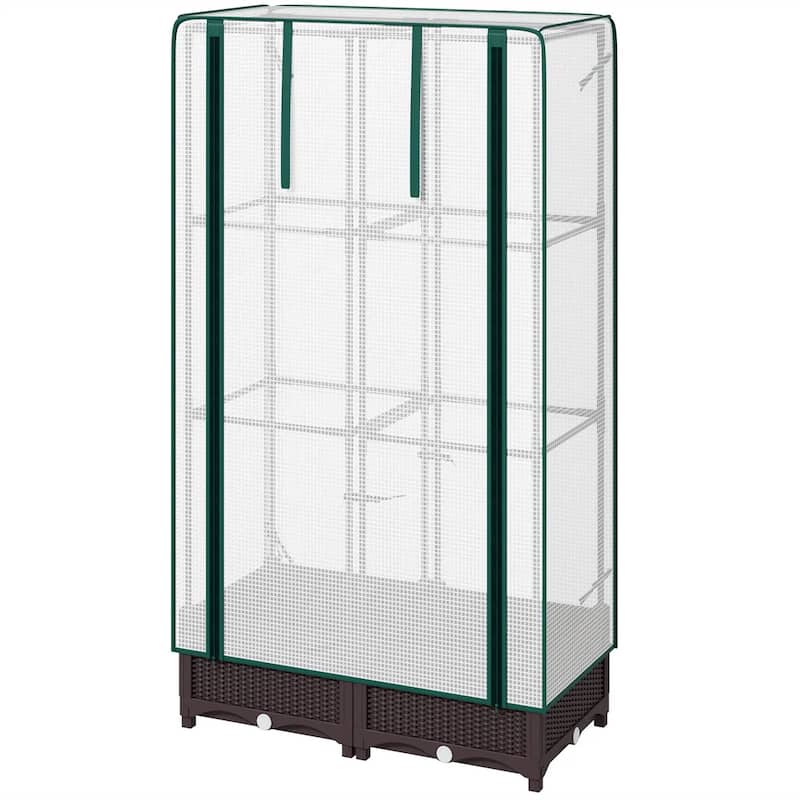Raised Garden Bed with Plant Cage and Shade Cloth Cover and Open Bottom Planter for Vegetables