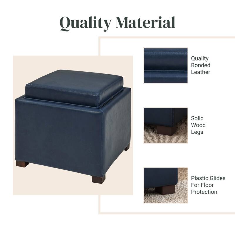 NPD Furniture Cameron Bonded Leather Square Storage Ottoman with Tray