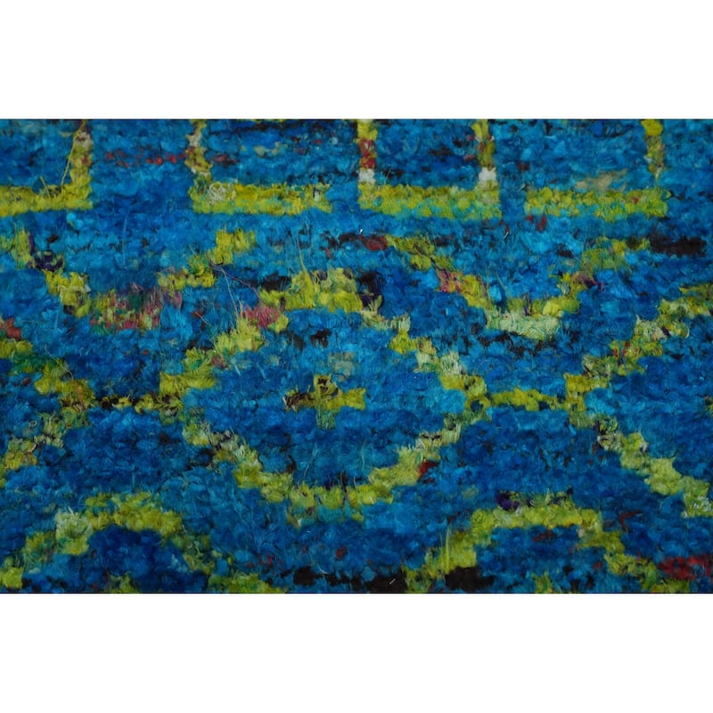 Hand-knotted Modern Wool Blue Geometric Oriental Area Rug - 7' 5'' X 5' 4''