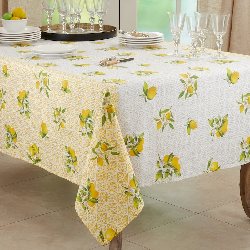 Block Print Tablecloth With Lemon Design - 70"x70"