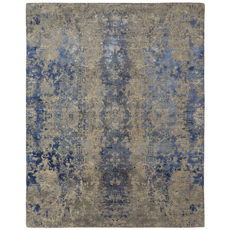 Modern Blue Hand-Knotted Wool & Viscose Area Rug