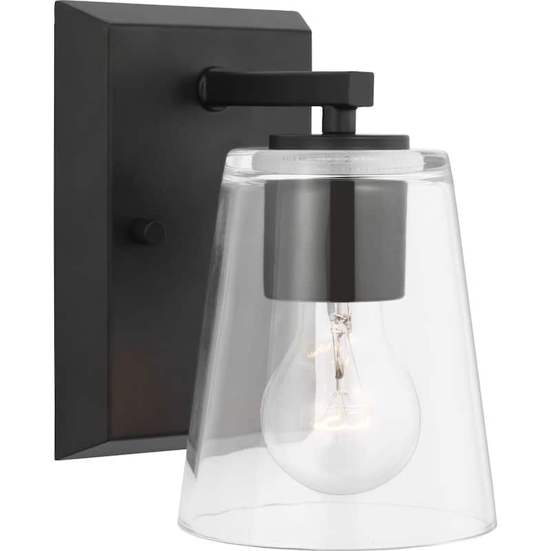 Vertex Collection One-Light Matte Black Clear Glass Contemporary Bath Light - 4.75 in x 6.25 in x 7.5 in - 4.75 in x 6.25 in x 7.5 in