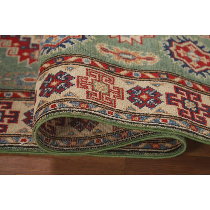 Green Kazak Runner Rug Handmade Wool Carpet - 2'8" x 9'7"