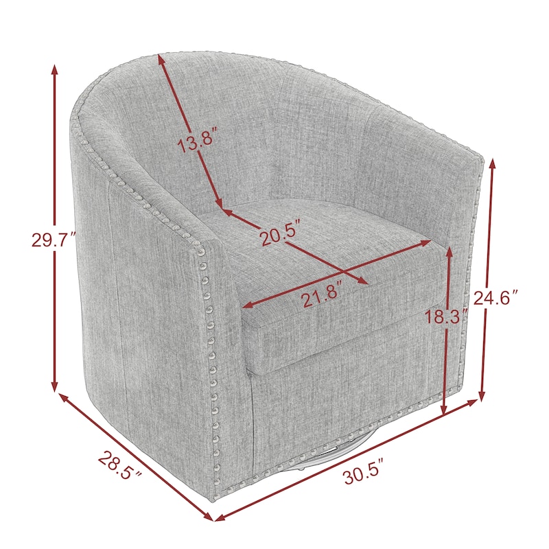 Modern Nailhead Upholstered Linen Swivel Accent Chair