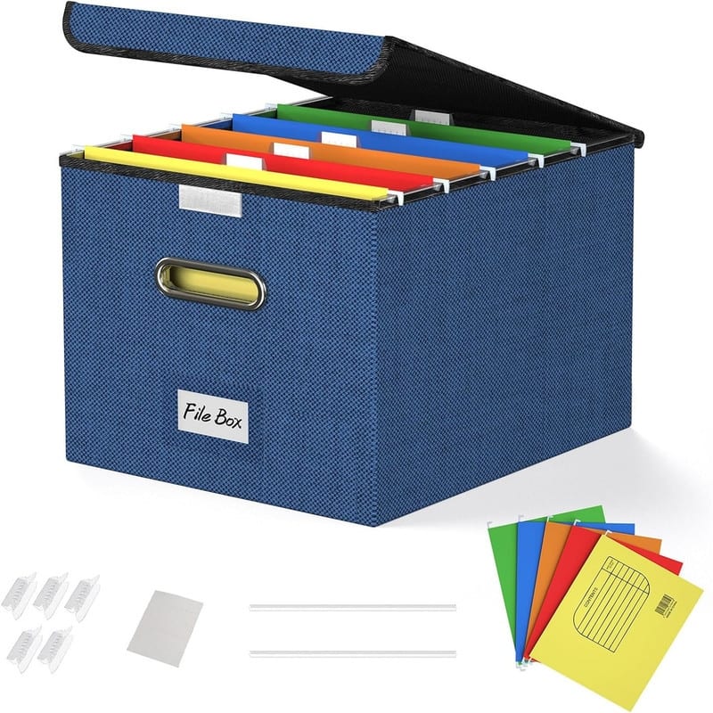 Collapsible Linen File Box - Blue