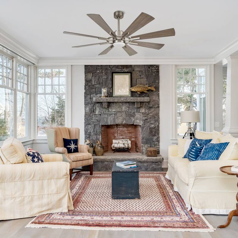 60" Walnut Wood 8-Blade Barn Windmill LED Ceiling Fan with Remote