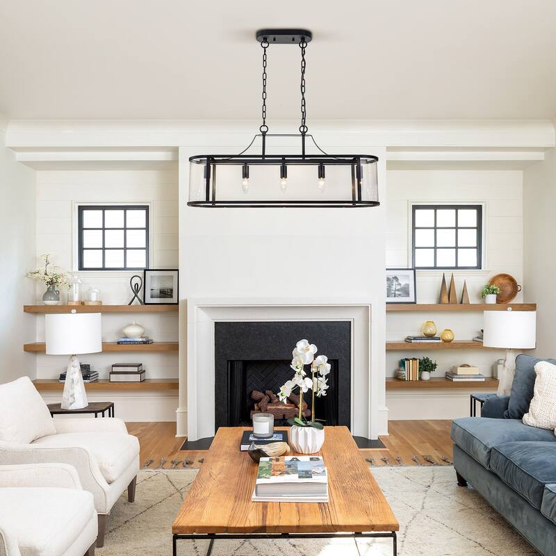 33 in. Rectangular Linear Kitchen Island Chandelier with Glass