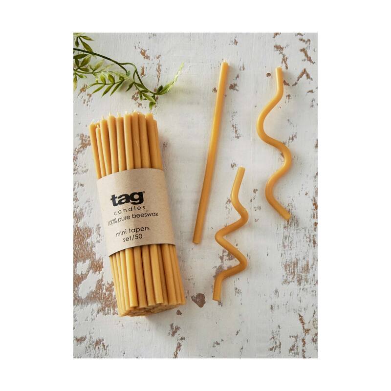 Beeswax Mini Taper Candles Set of 50 - Honey Yellow Everyday Candles with 0.45 Hour Burn Time, 6.5" Tall