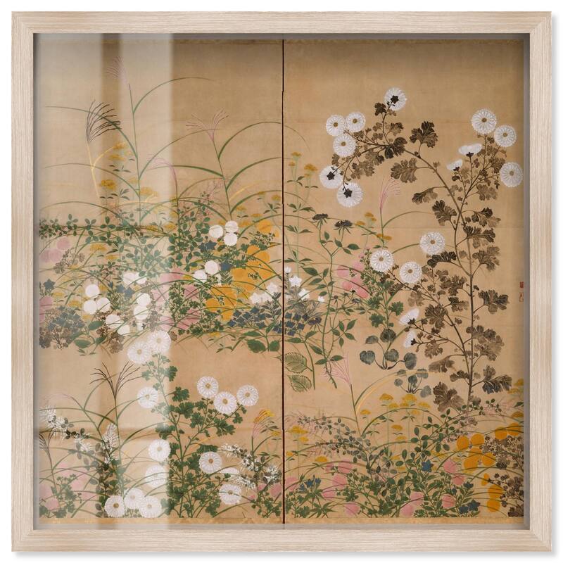 Flowering Plants in Autumn Shadowbox by Art Remedy - Natural - 20" x 20"