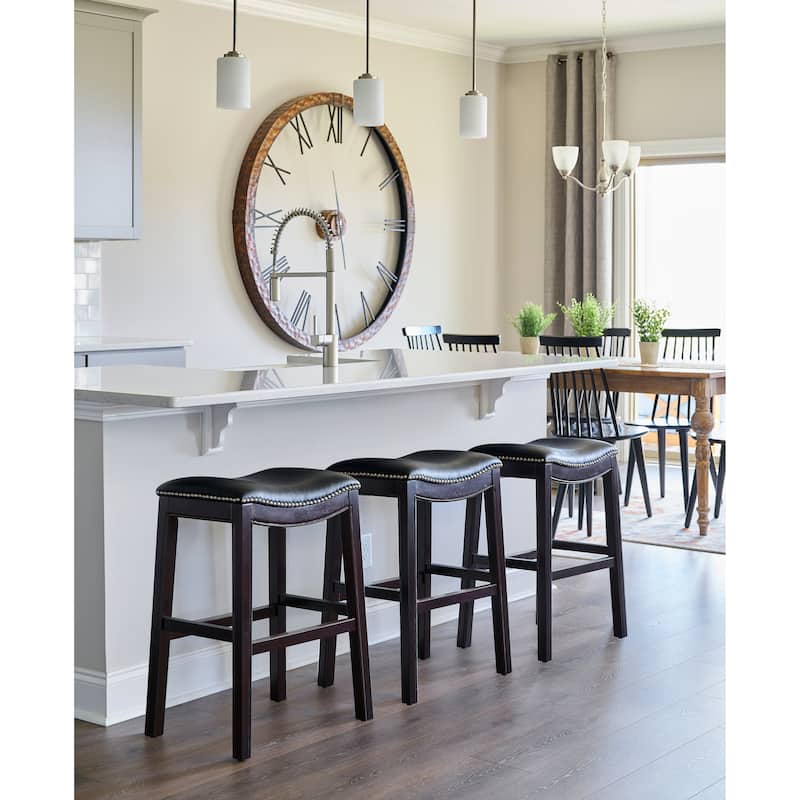 Julian 26" Counter Height Espresso Bar Stool with Black Faux Leather Seat