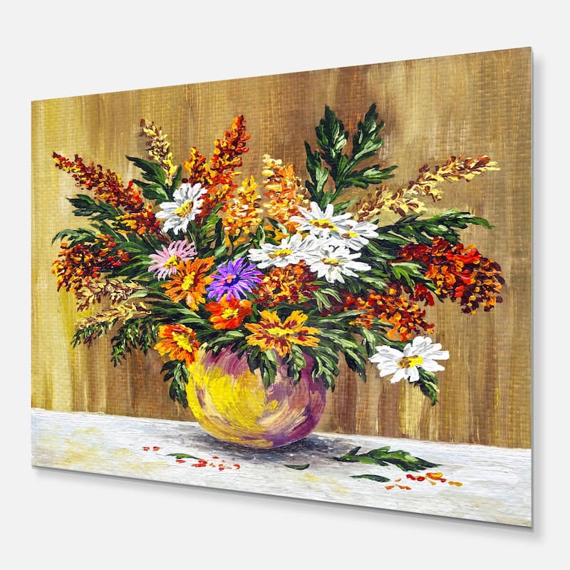 Designart 'Wild Flowers in a Pot' Floral Metal Wall Art