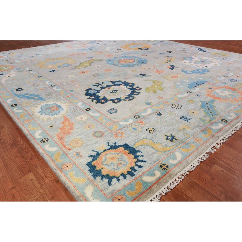 Hand Knotted Oriental 100% Wool Carpet Transitional All-Over Greys & Charcoal Oushak Area Rug - 9' 0'' X 8' 10''