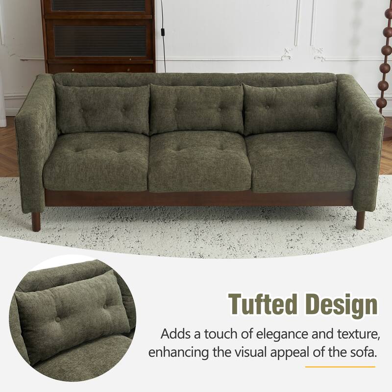 78" Modern 3-Seater Sofa with Tufted Design - Dark Upholstered Living Room Couch