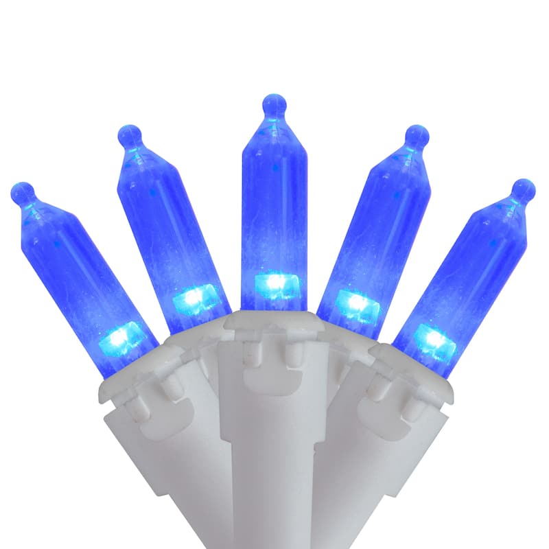 100 Blue LED Mini Christmas Lights - 33 ft White Wire